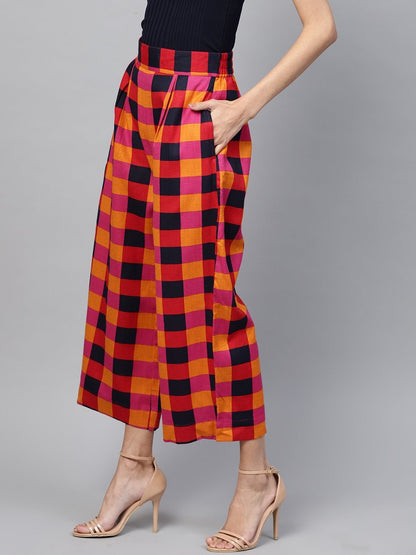 Women's Multi Check Pleated Pants