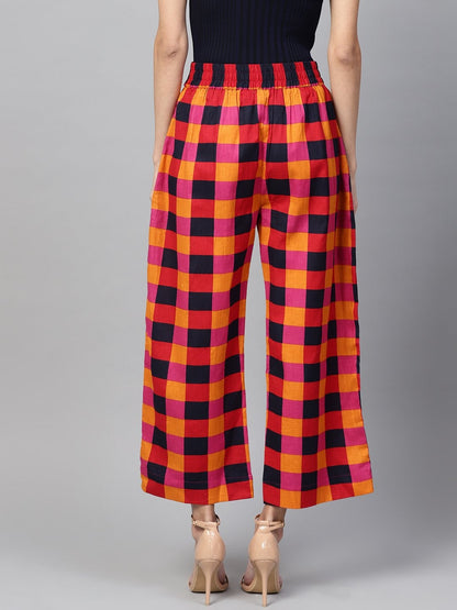 Women's Multi Check Pleated Pants
