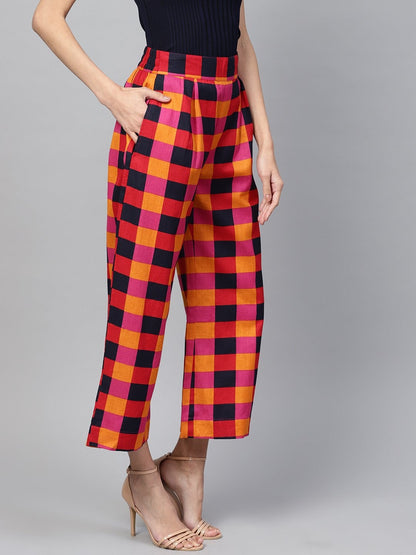Women's Multi Check Pleated Pants