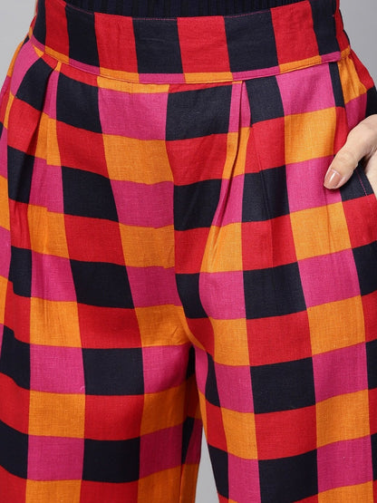Women's Multi Check Pleated Pants