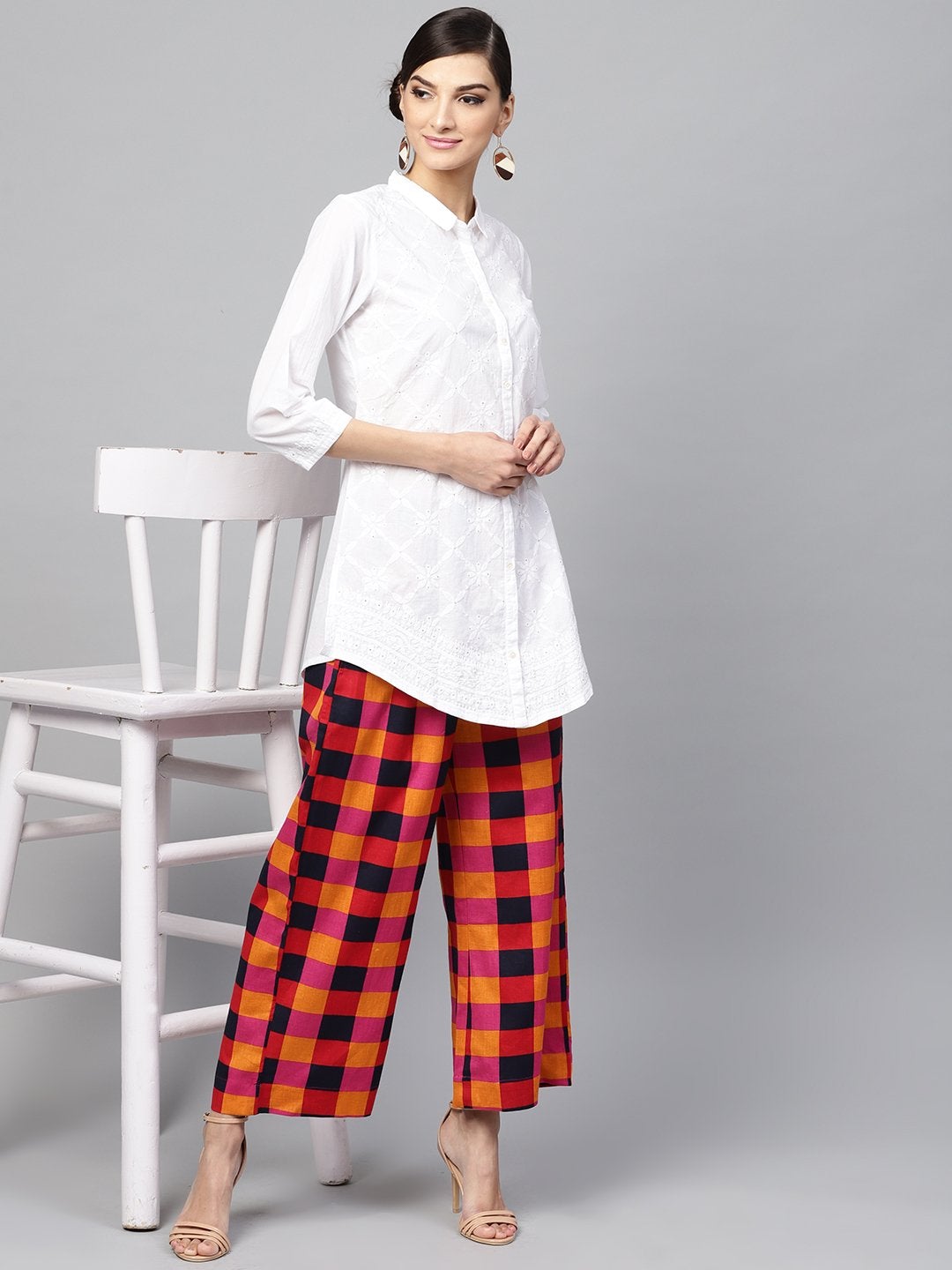 Women's Multi Check Pleated Pants