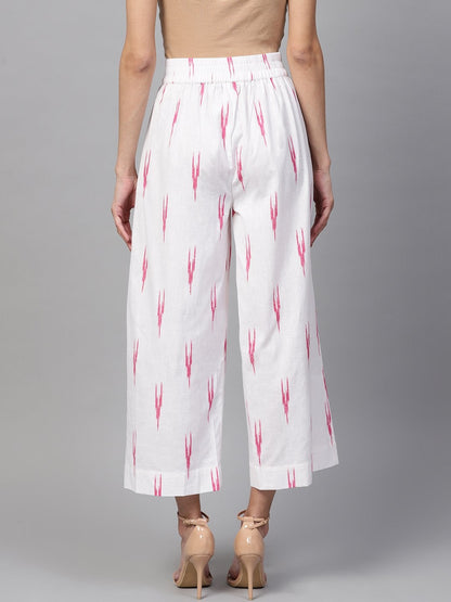 Women's White Ikat Pleated Pants