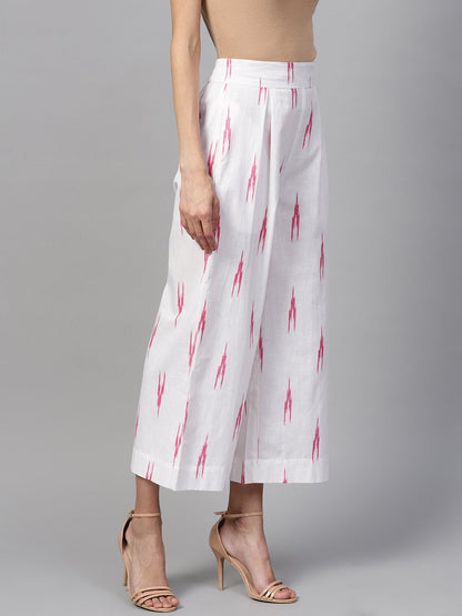 Women's White Ikat Pleated Pants