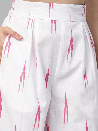 Women's White Ikat Pleated Pants