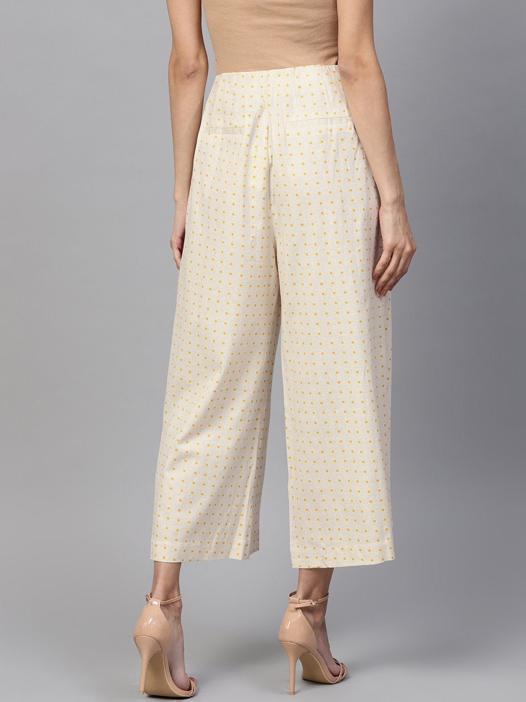 Women's Beige Polka Wood Button Culottes