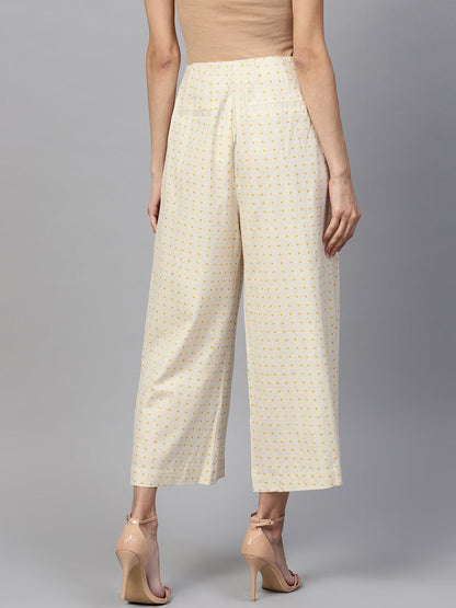 Women's Beige Polka Wood Button Culottes
