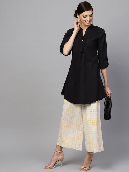 Women's Beige Polka Wood Button Culottes