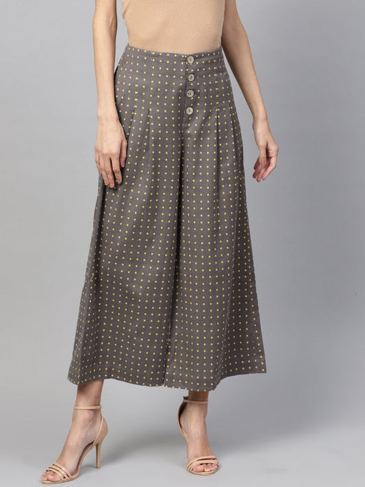 Women's Grey Polka Wood Button Culottes