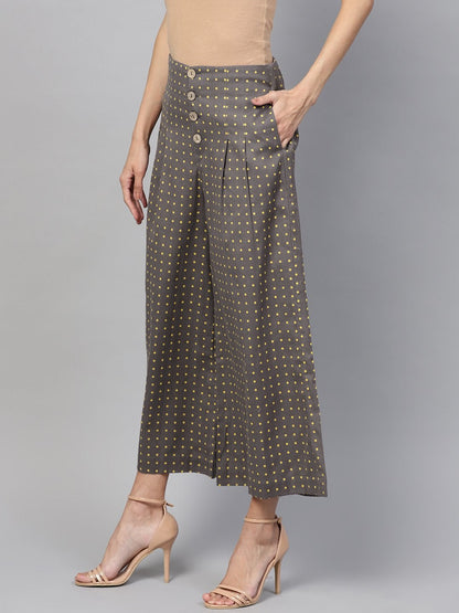 Women's Grey Polka Wood Button Culottes