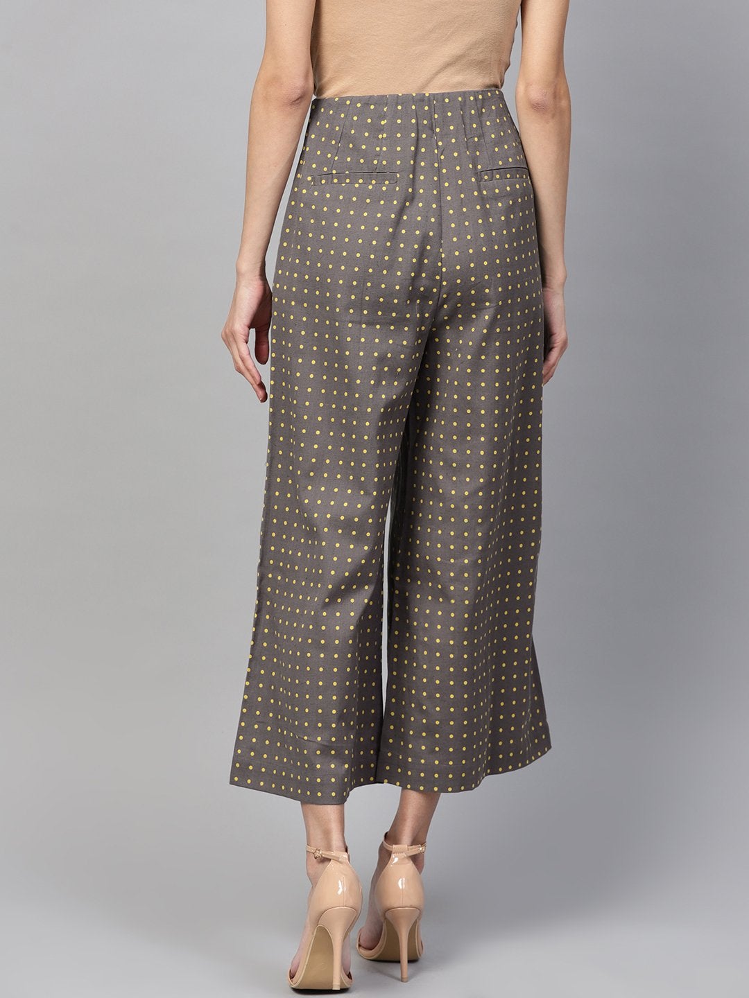 Women's Grey Polka Wood Button Culottes