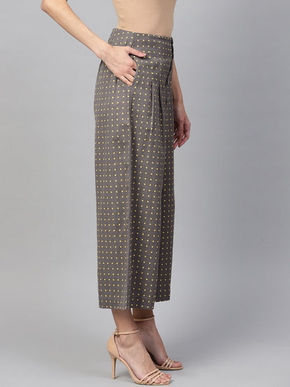 Women's Grey Polka Wood Button Culottes
