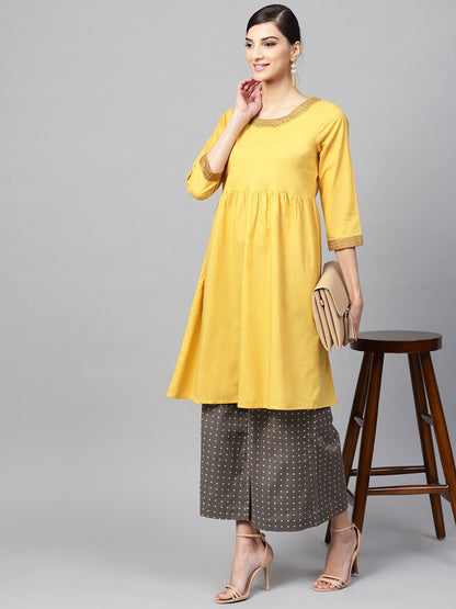Women's Grey Polka Wood Button Culottes