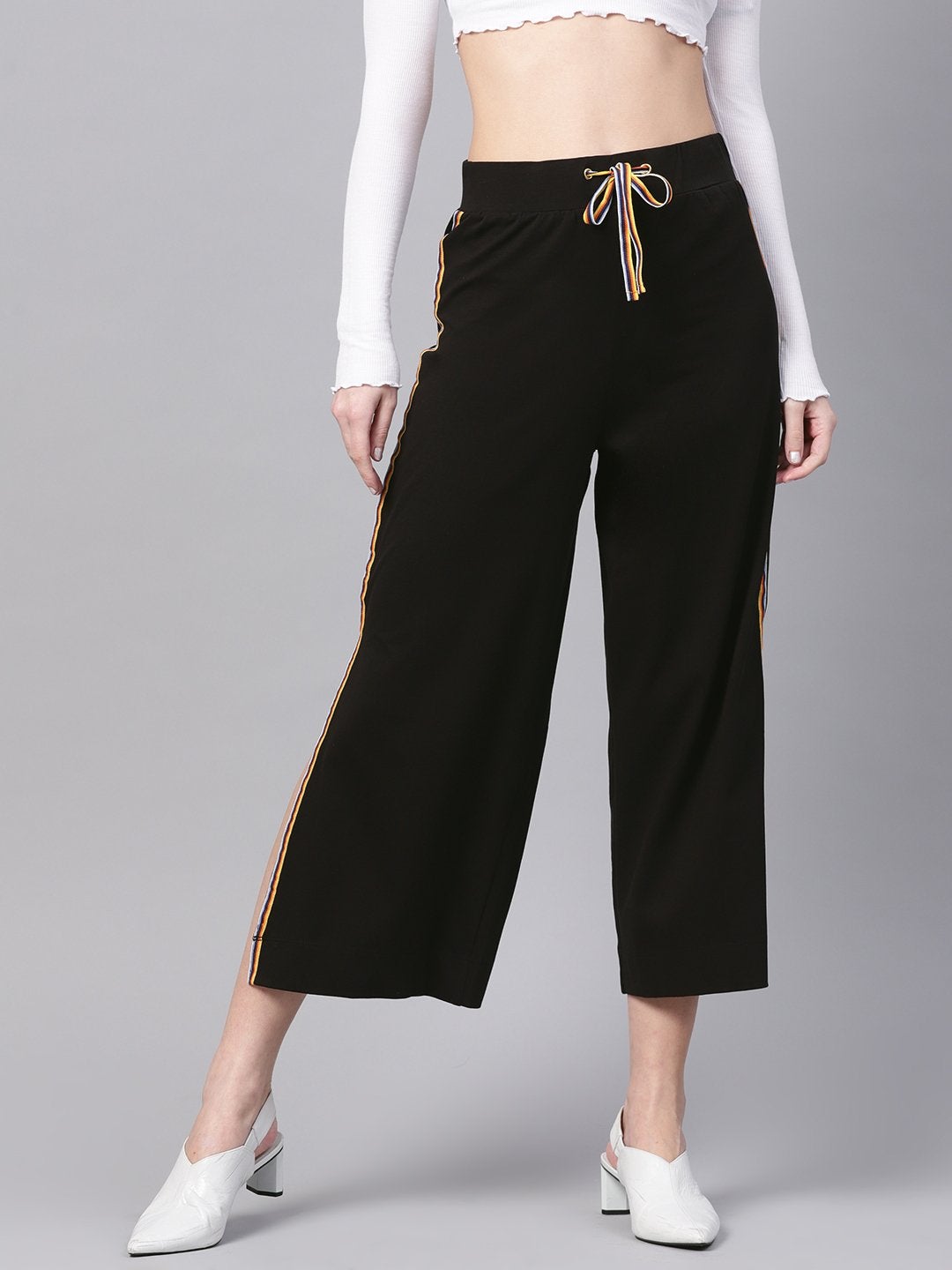 Women's Black Side Slit Athleisure Culottes