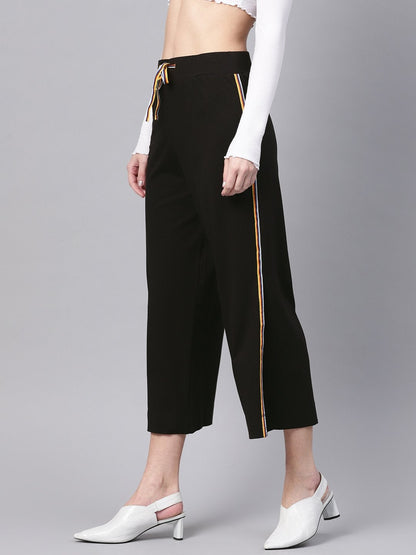 Women's Black Side Slit Athleisure Culottes