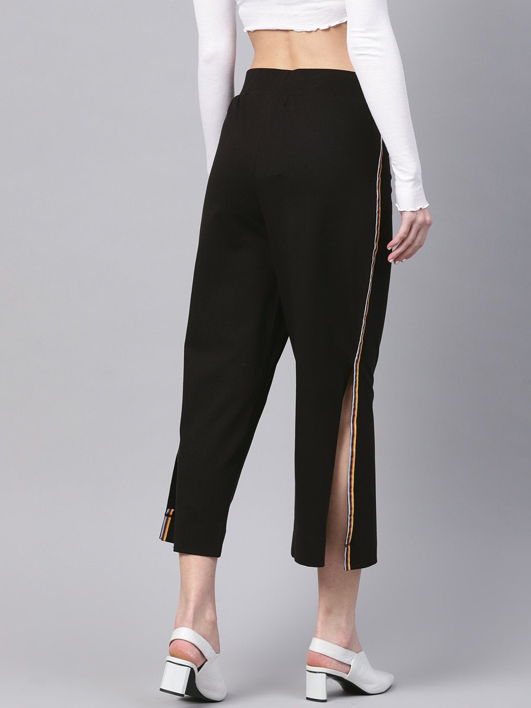 Women's Black Side Slit Athleisure Culottes