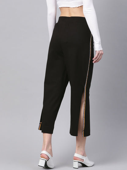 Women's Black Side Slit Athleisure Culottes