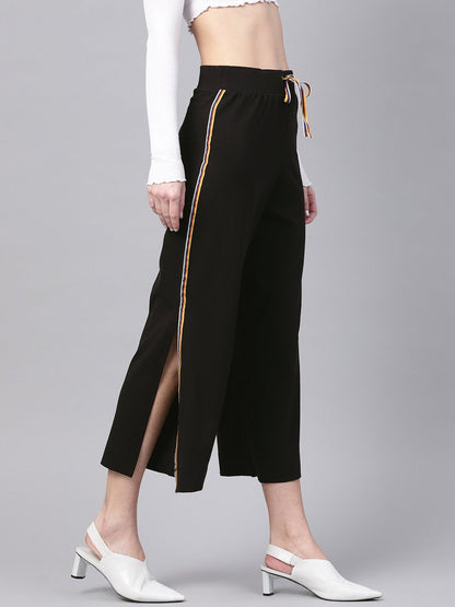 Women's Black Side Slit Athleisure Culottes