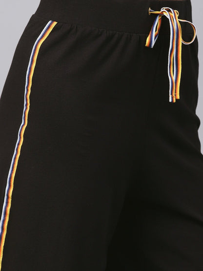 Women's Black Side Slit Athleisure Culottes