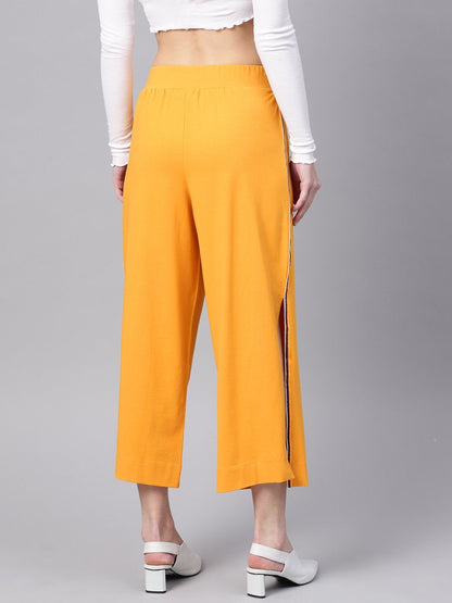 Women's Mustard Side Slit Athleisure Culottes