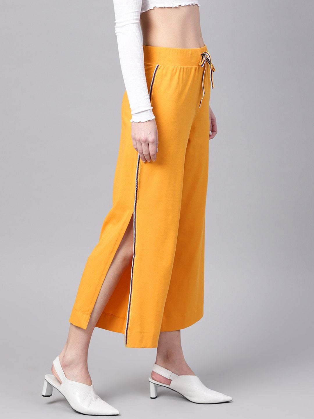 Women's Mustard Side Slit Athleisure Culottes