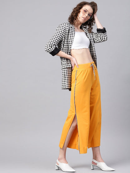 Women's Mustard Side Slit Athleisure Culottes