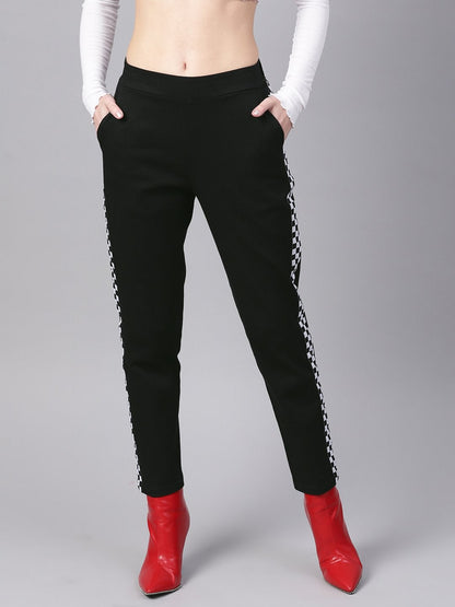 Women's Black Tapered Athleisure Pants