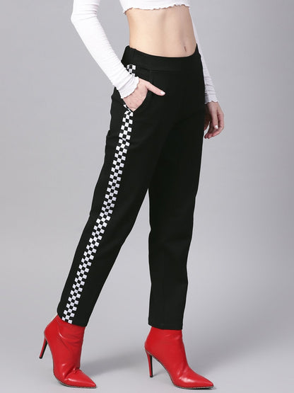 Women's Black Tapered Athleisure Pants