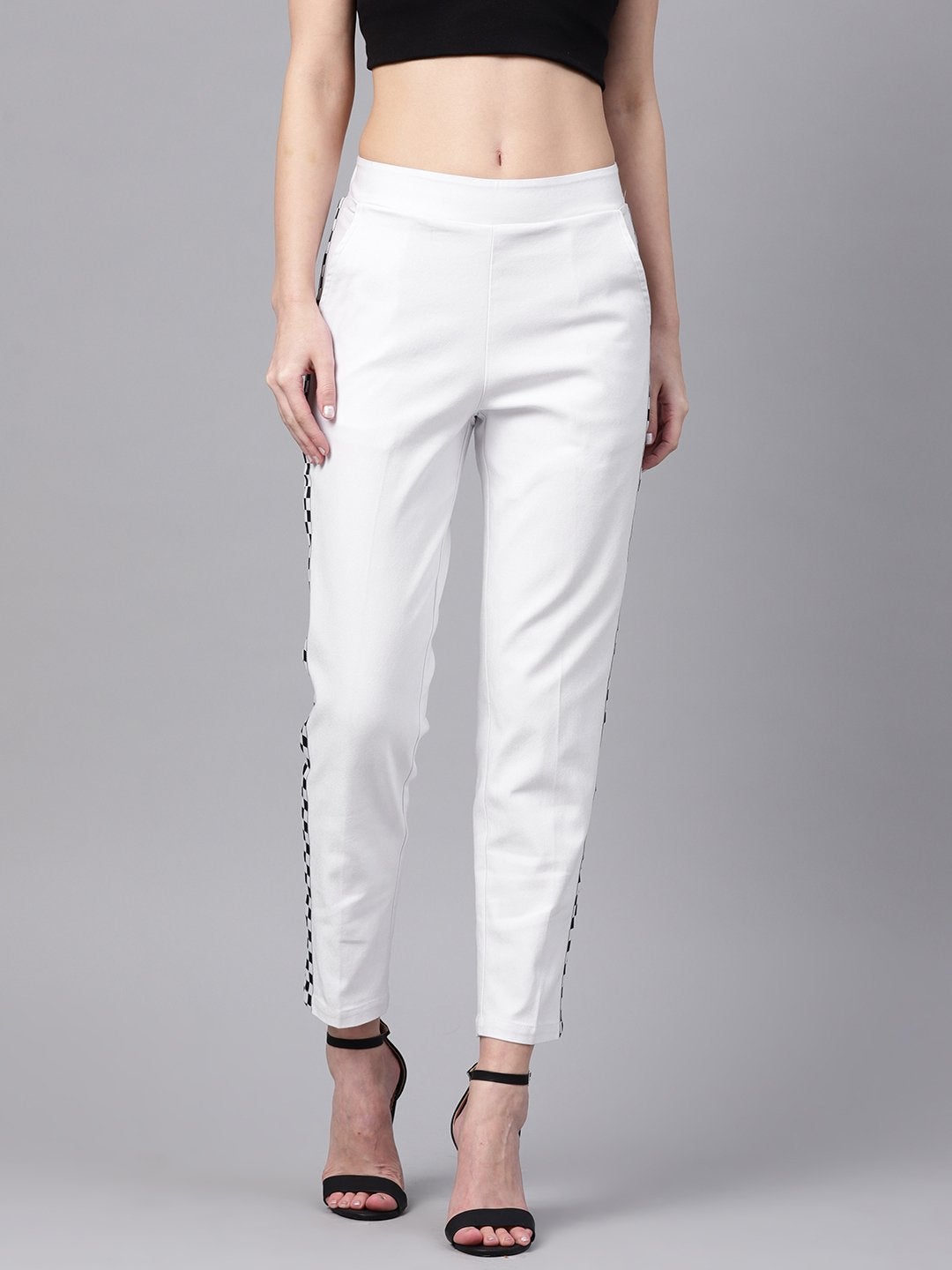 Women's White Tapered Athleisure Pants