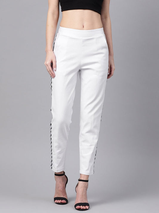 Women's White Tapered Athleisure Pants