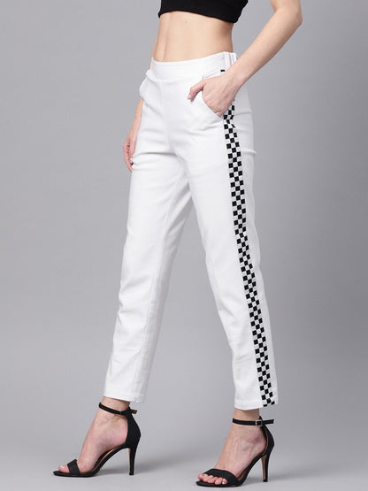 Women's White Tapered Athleisure Pants