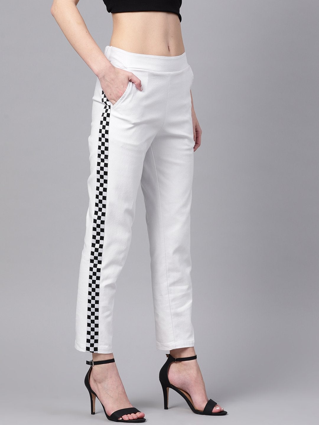 Women's White Tapered Athleisure Pants