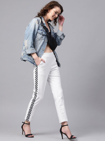 Women's White Tapered Athleisure Pants