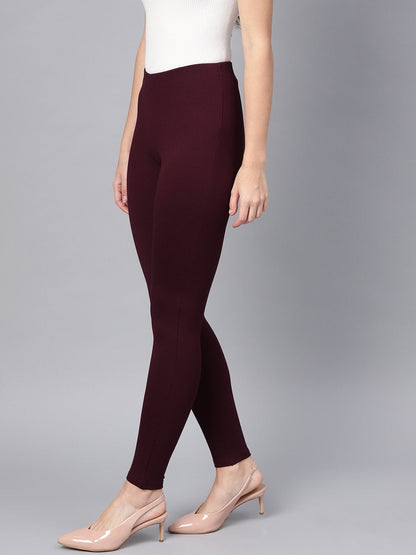 Women's Wine Knitted Slim Jeggings