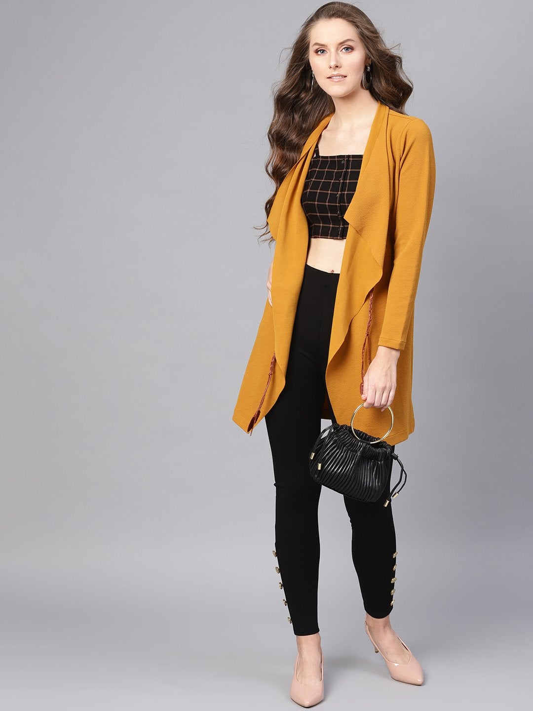 Women's Black Knitted Button Detail Jeggings