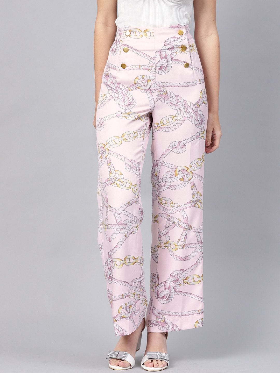 Women's Pink Chain Button Detail Pants