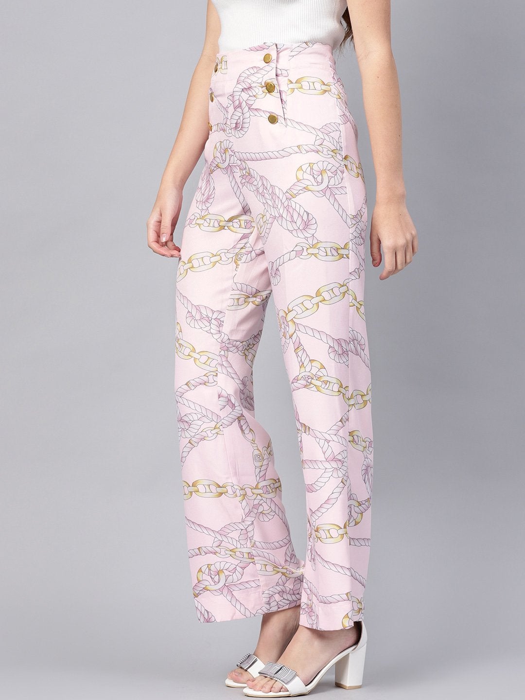 Women's Pink Chain Button Detail Pants