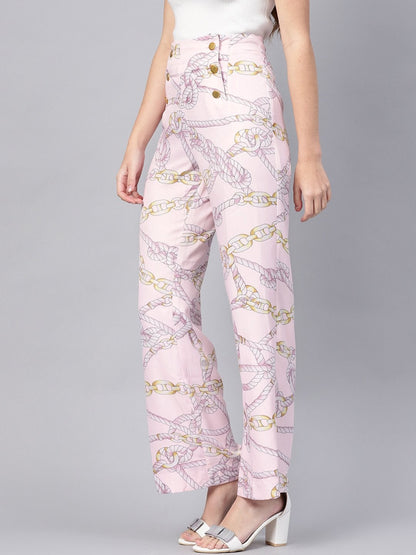 Women's Pink Chain Button Detail Pants