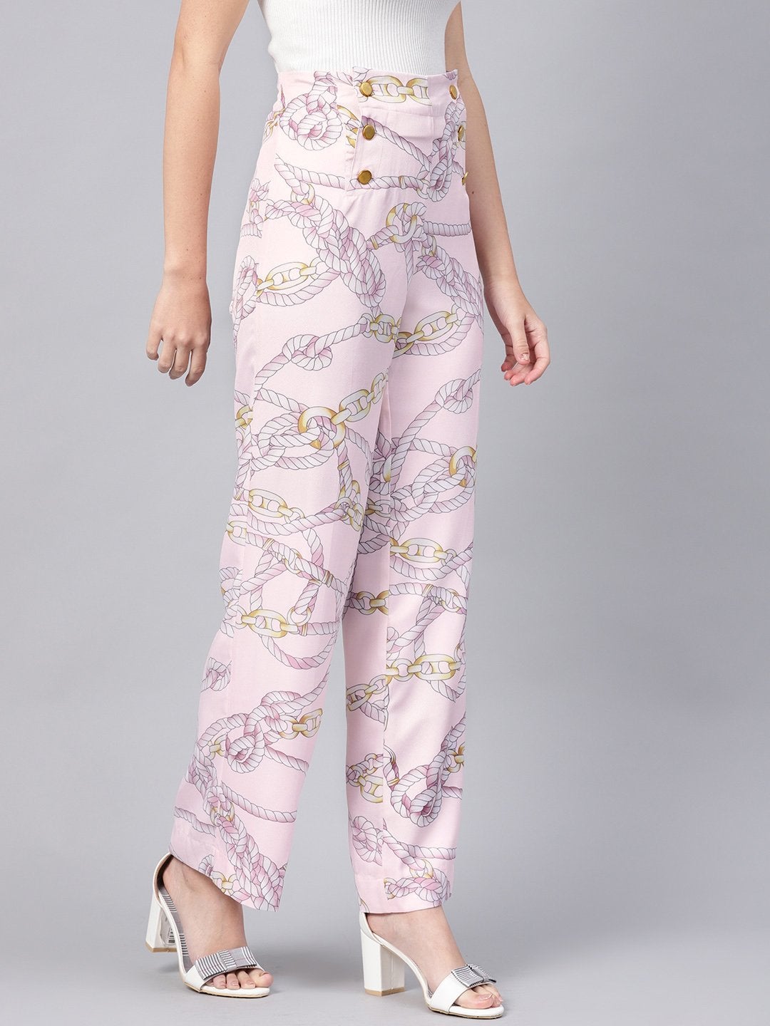 Women's Pink Chain Button Detail Pants