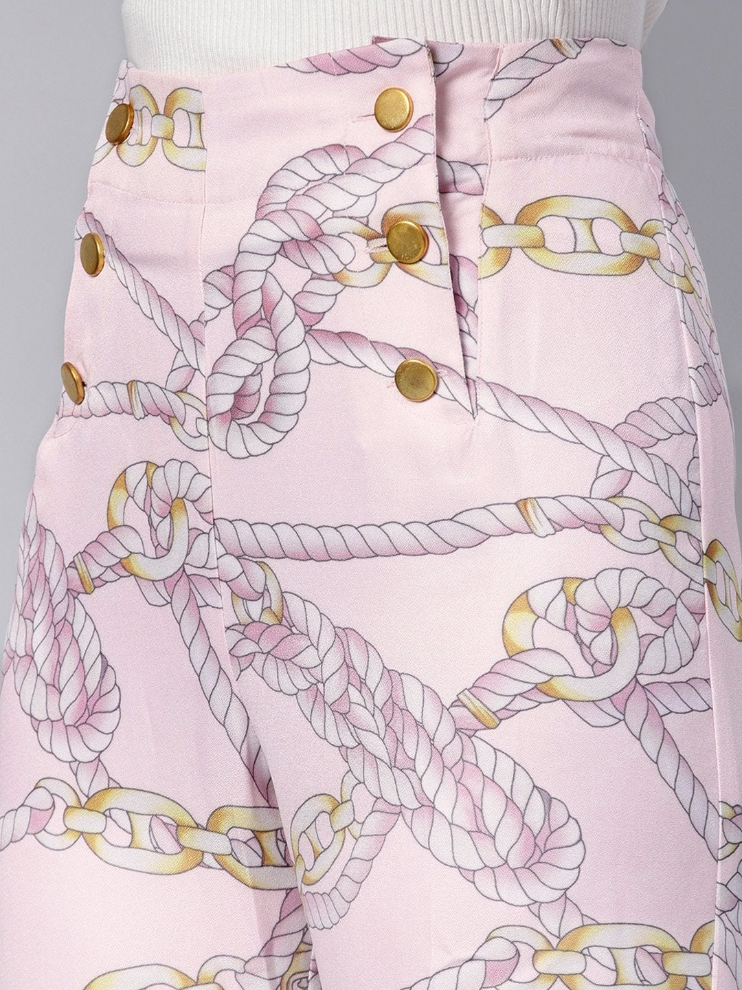 Women's Pink Chain Button Detail Pants