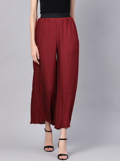 Women's Maroon Pleated Pants