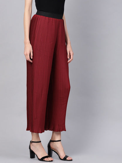 Women's Maroon Pleated Pants