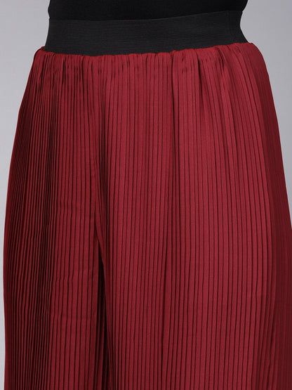 Women's Maroon Pleated Pants
