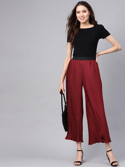 Women's Maroon Pleated Pants