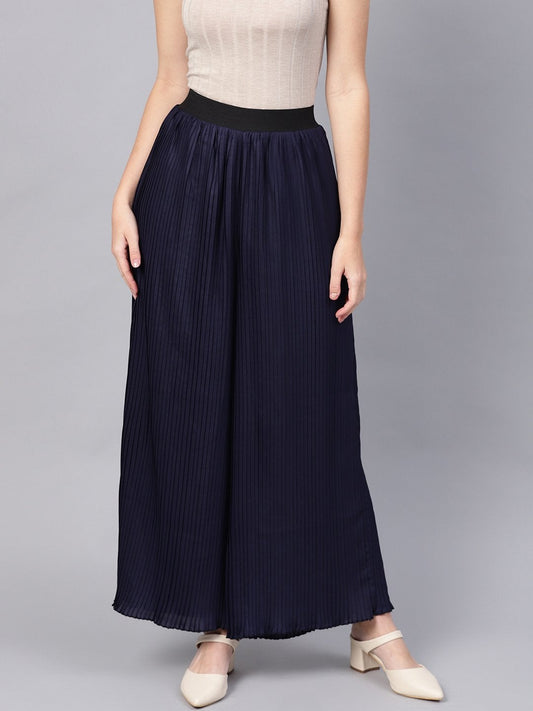 Women's Navy Pleated Pants