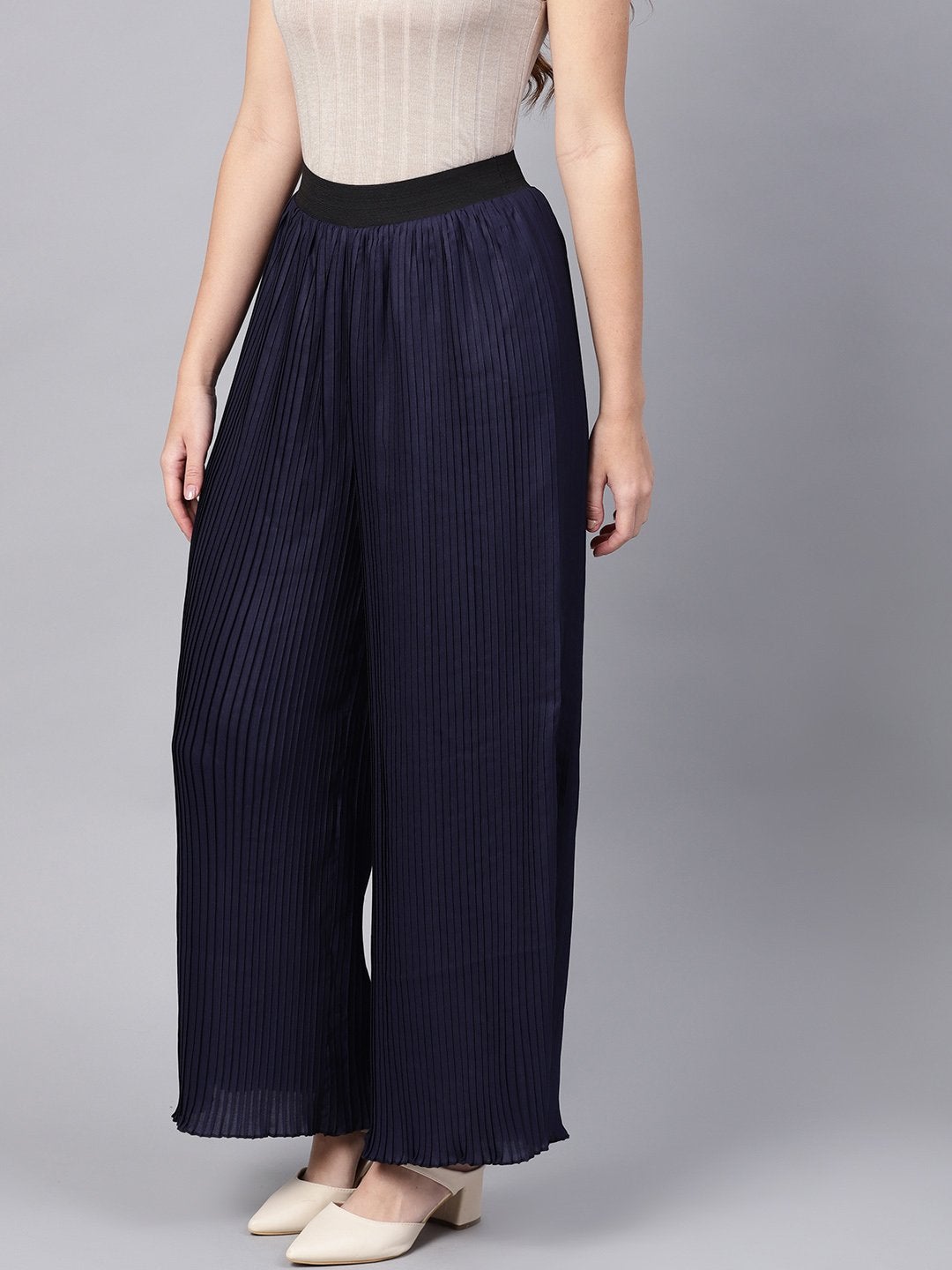 Women's Navy Pleated Pants