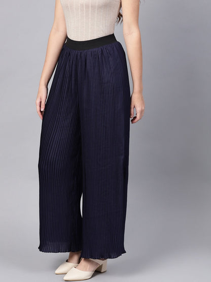 Women's Navy Pleated Pants