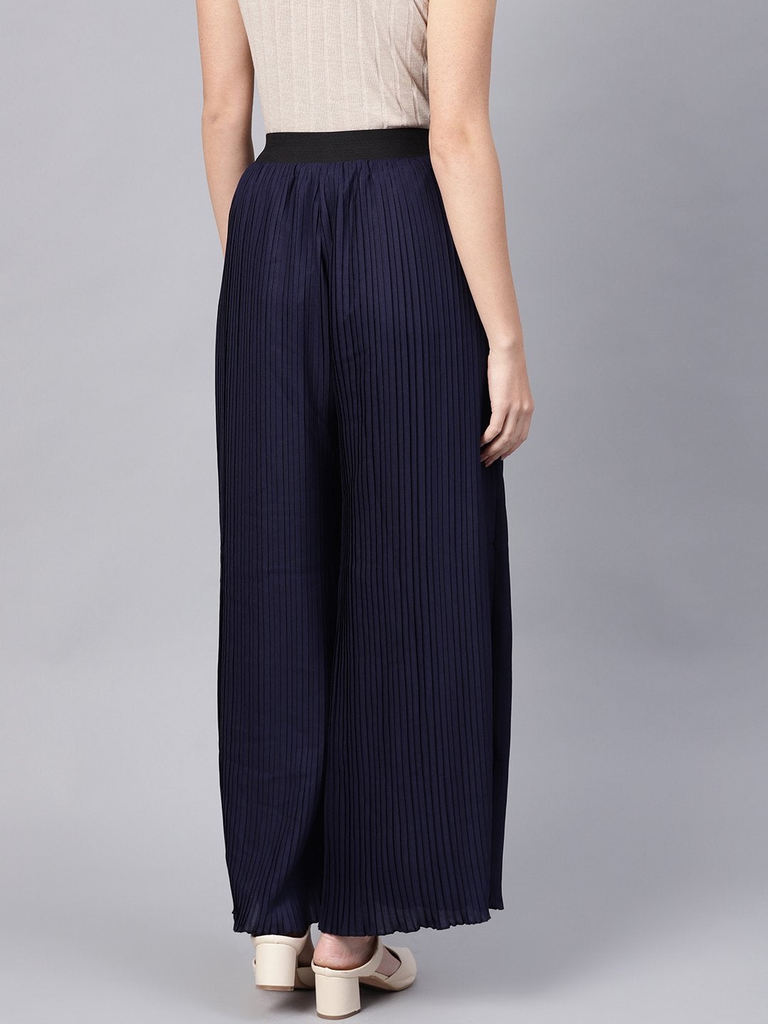 Women's Navy Pleated Pants