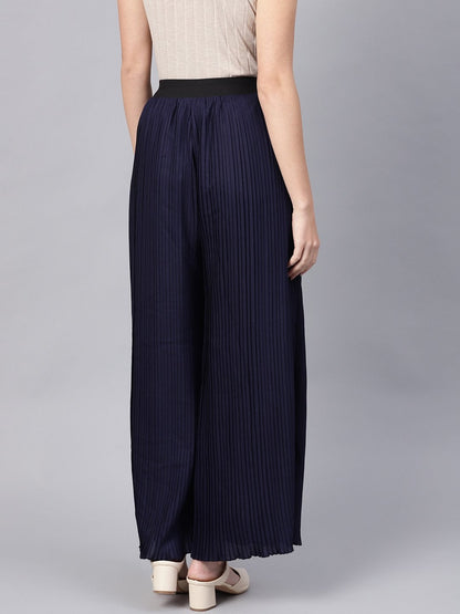 Women's Navy Pleated Pants