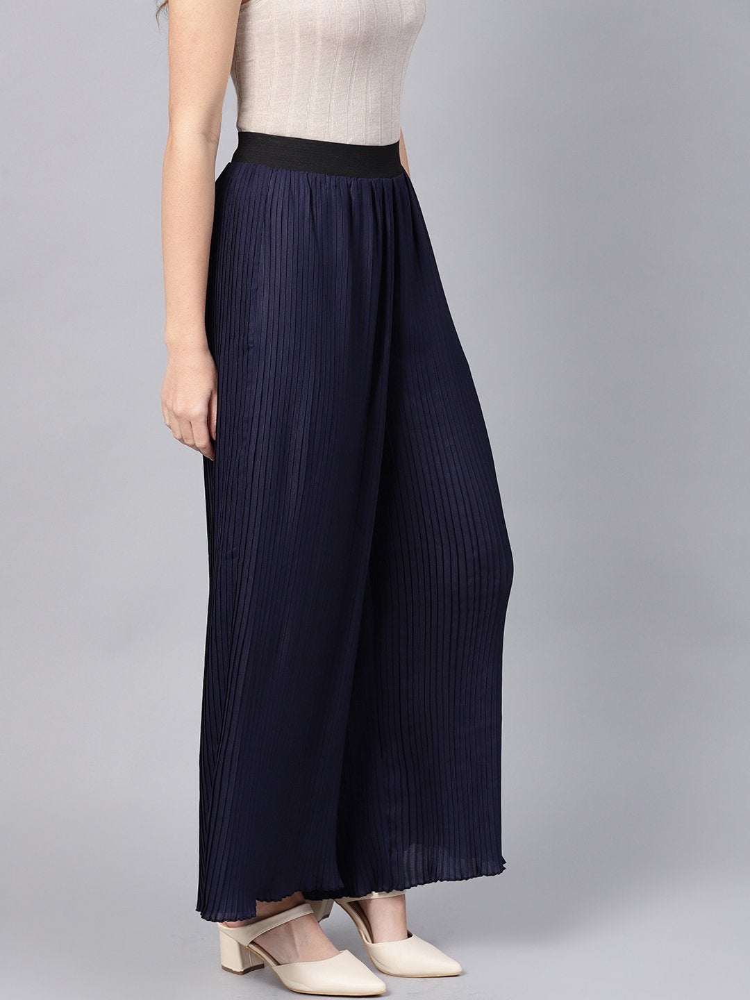 Women's Navy Pleated Pants