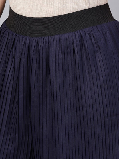 Women's Navy Pleated Pants